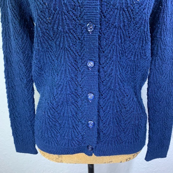 DOTTY MANN Blue Vintage Orlon Acrylic‎ Knit Button Down Cardigan Sweater - Picture 6 of 13